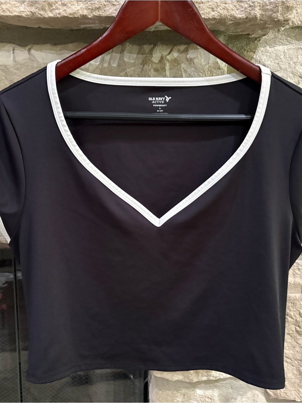 Old Navy Black Crop V-Neck Top with White Trim